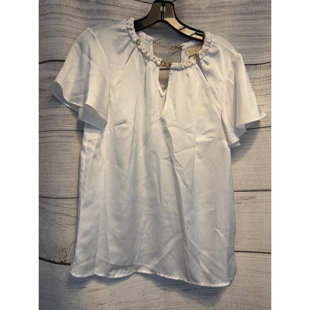 NWT Michael Kors Chain-Link Cutout Hammered Satin Blouse Size XS